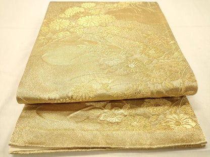 平和屋着物◎六通柄袋帯　雲取り吉祥花文　金糸　正絹　逸品　DAAZ3529jm