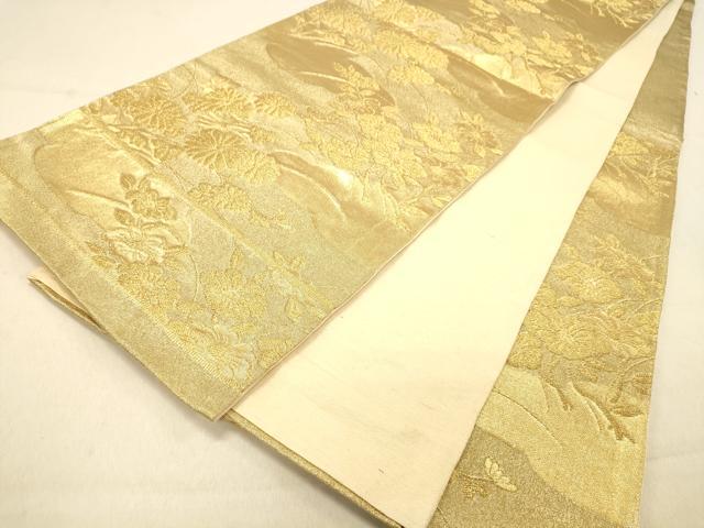 平和屋着物◎六通柄袋帯　雲取り吉祥花文　金糸　正絹　逸品　DAAZ3529jm