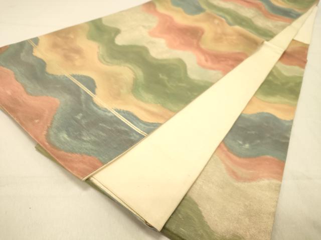 平和屋着物◎六通柄袋帯　霞文　引箔　正絹　逸品　DAAZ3530jm