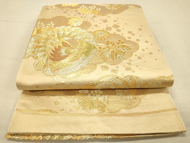 平和屋着物◎六通柄袋帯　雲取り鳳凰花文　金糸　正絹　逸品　DAAZ3533jm