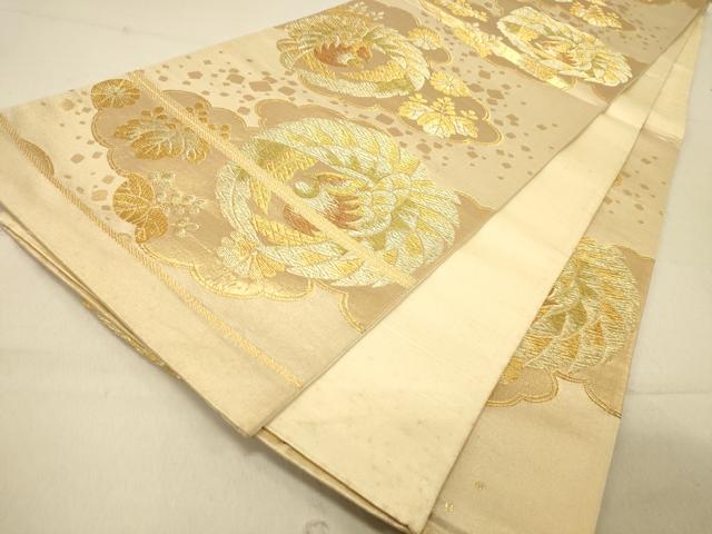 平和屋着物◎六通柄袋帯　雲取り鳳凰花文　金糸　正絹　逸品　DAAZ3533jm