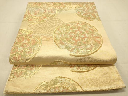 平和屋着物◎六通柄袋帯　破れ絵皿更紗花鳥文　金糸　正絹　逸品　DAAZ3568jm