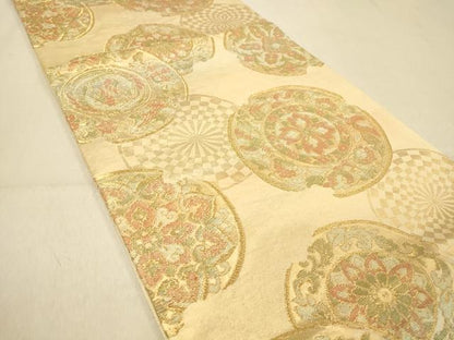平和屋着物◎六通柄袋帯　破れ絵皿更紗花鳥文　金糸　正絹　逸品　DAAZ3568jm
