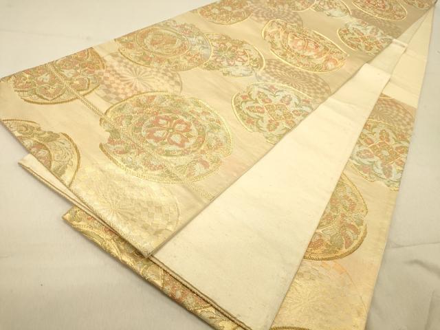 平和屋着物◎六通柄袋帯　破れ絵皿更紗花鳥文　金糸　正絹　逸品　DAAZ3568jm