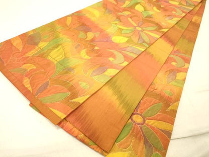 平和屋着物◎六通柄袋帯　ふくれ織　舞花文　正絹　逸品　DAAZ3589jm