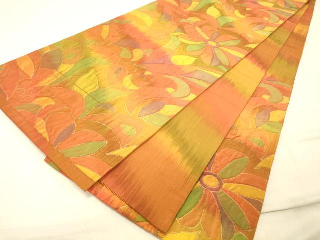 平和屋着物◎六通柄袋帯　ふくれ織　舞花文　正絹　逸品　DAAZ3589jm