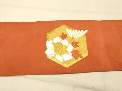 平和屋着物◎綴れ　八寸名古屋帯　亀甲吉祥花文　金糸　正絹　逸品　DAAZ3599jm