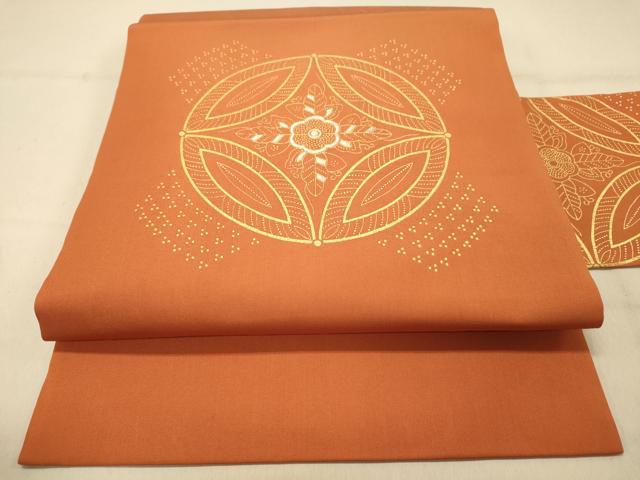 平和屋着物◎塩瀬 九寸名古屋帯 刺繍 七宝花文 金彩 正絹 逸品