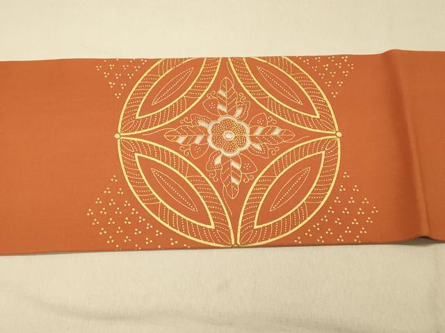 平和屋着物◎塩瀬 九寸名古屋帯 刺繍 七宝花文 金彩 正絹 逸品