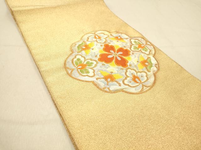 花菱文　金彩　正絹　逸品 平和屋着物◎綴れ 八寸名古屋帯 更紗花菱文 金銀糸 正絹 逸品