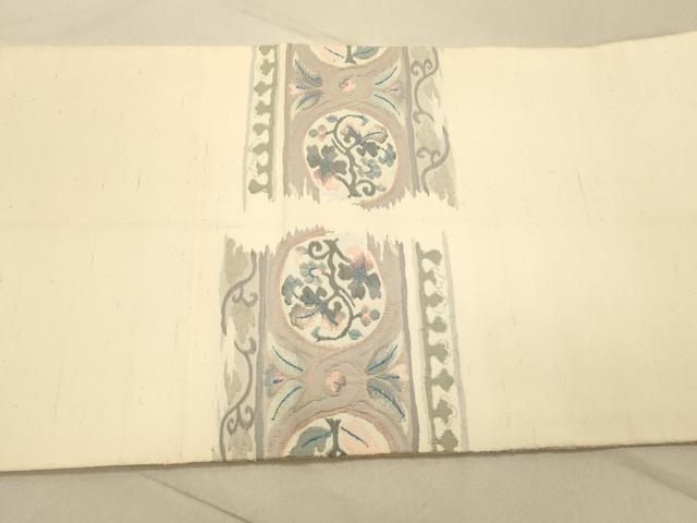 平和屋着物◎太鼓柄袋帯　紬地　横段花唐草文　正絹　逸品　DAAZ3607jm