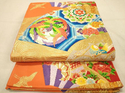 平和屋着物◎六通柄袋帯　唐織　地紙鴛鴦花文　金銀糸　正絹　逸品　DAAZ3608jm