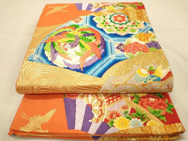 平和屋着物◎六通柄袋帯　唐織　地紙鴛鴦花文　金銀糸　正絹　逸品　DAAZ3608jm