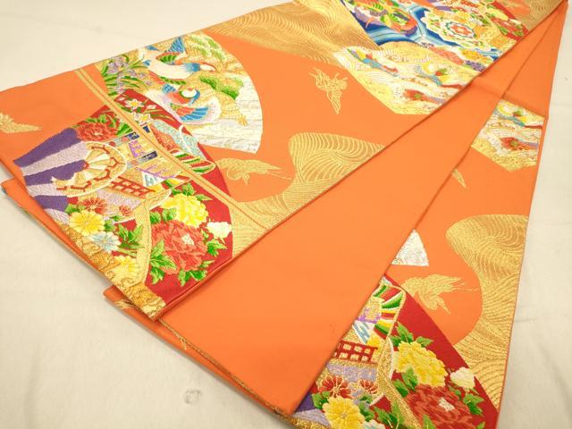 平和屋着物◎六通柄袋帯　唐織　地紙鴛鴦花文　金銀糸　正絹　逸品　DAAZ3608jm