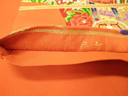 平和屋着物◎六通柄袋帯　唐織　地紙鴛鴦花文　金銀糸　正絹　逸品　DAAZ3608jm