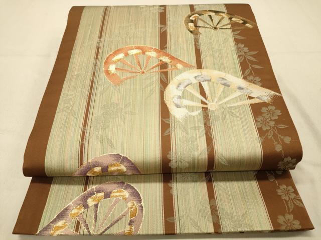 平和屋着物◎両面　六通柄袋帯　片輪車　花間道　金糸　正絹　逸品　DAAZ3622jm