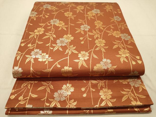 平和屋着物◎両面　六通柄袋帯　片輪車　花間道　金糸　正絹　逸品　DAAZ3622jm