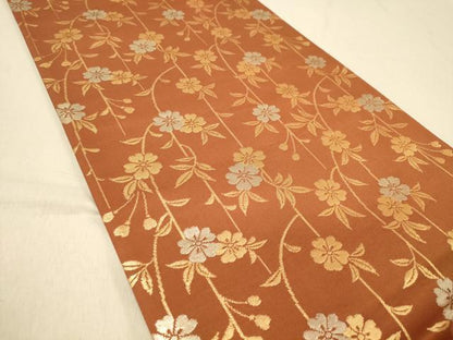 平和屋着物◎両面　六通柄袋帯　片輪車　花間道　金糸　正絹　逸品　DAAZ3622jm