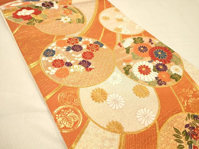 平和屋着物◎六通柄袋帯　唐織　吉祥花丸文　金糸　正絹　逸品　DAAZ3629jm