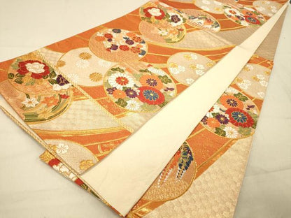 平和屋着物◎六通柄袋帯　唐織　吉祥花丸文　金糸　正絹　逸品　DAAZ3629jm