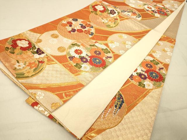 平和屋着物◎六通柄袋帯　唐織　吉祥花丸文　金糸　正絹　逸品　DAAZ3629jm