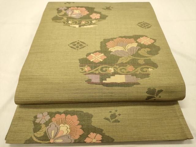 平和屋着物◎六通柄袋帯　更紗花唐草　正絹　逸品　DAAZ3632jm