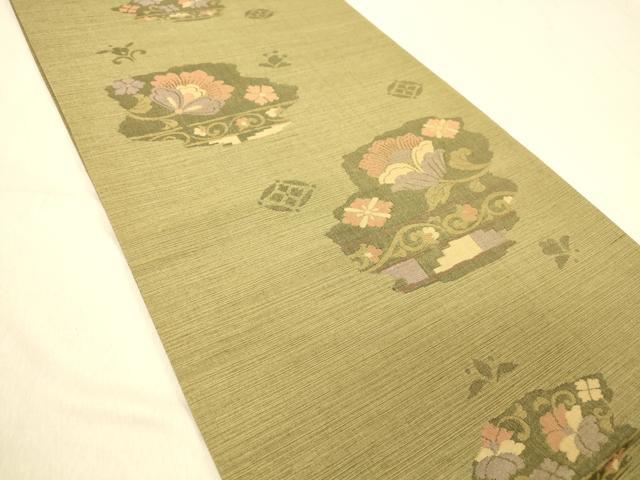 平和屋着物◎六通柄袋帯　更紗花唐草　正絹　逸品　DAAZ3632jm
