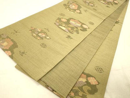 平和屋着物◎六通柄袋帯　更紗花唐草　正絹　逸品　DAAZ3632jm