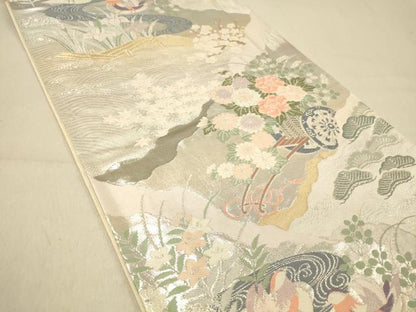 平和屋着物◎西陣　六通柄袋帯　唐織　王朝絵巻　プラチナ純銀箔二重織　証紙付き　正絹　逸品　DAAZ3646jm