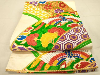 平和屋着物◎六通柄袋帯　唐織　吉祥鳳凰花文　金銀糸　正絹　逸品　DAAZ3648jm
