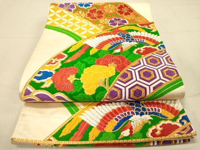平和屋着物◎六通柄袋帯　唐織　吉祥鳳凰花文　金銀糸　正絹　逸品　DAAZ3648jm