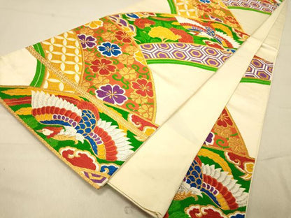 平和屋着物◎六通柄袋帯　唐織　吉祥鳳凰花文　金銀糸　正絹　逸品　DAAZ3648jm