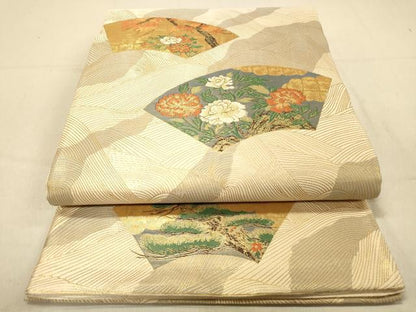 平和屋着物◎六通柄袋帯　立波地紙吉祥花文　金糸　正絹　逸品　DAAZ3655jm