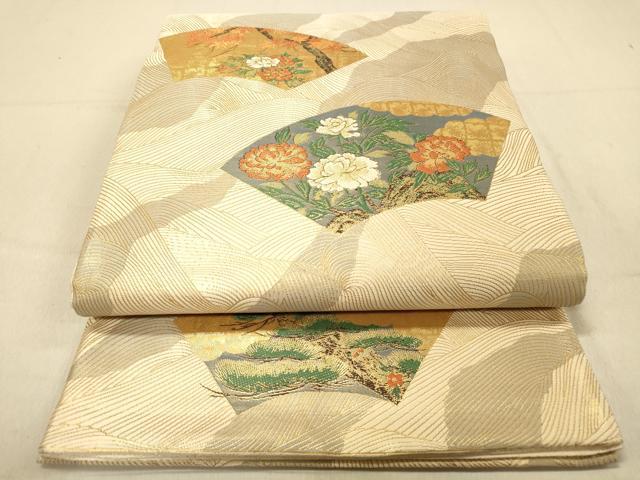 平和屋着物◎六通柄袋帯　立波地紙吉祥花文　金糸　正絹　逸品　DAAZ3655jm