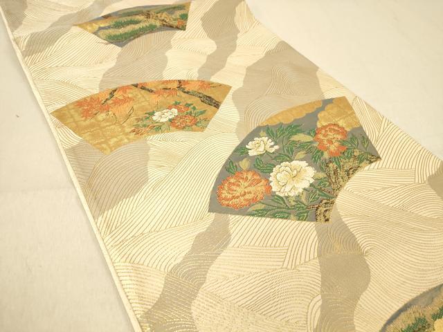平和屋着物◎六通柄袋帯　立波地紙吉祥花文　金糸　正絹　逸品　DAAZ3655jm