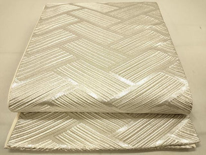 平和屋着物◎六通柄袋帯　檜垣文様　銀糸　正絹　逸品　DAAZ3660jm