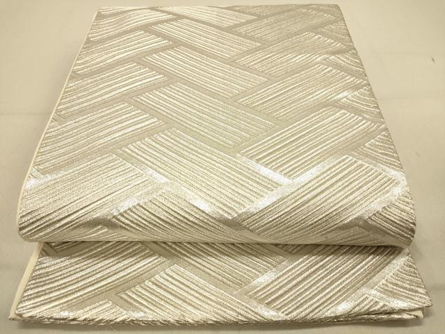 平和屋着物◎六通柄袋帯　檜垣文様　銀糸　正絹　逸品　DAAZ3660jm