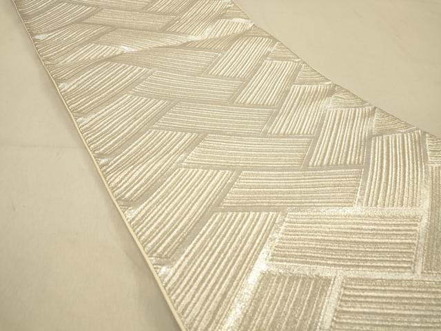 平和屋着物◎六通柄袋帯　檜垣文様　銀糸　正絹　逸品　DAAZ3660jm