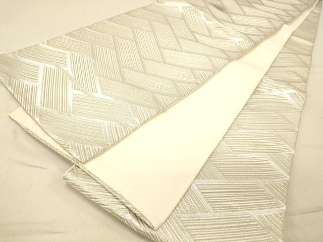 平和屋着物◎六通柄袋帯　檜垣文様　銀糸　正絹　逸品　DAAZ3660jm