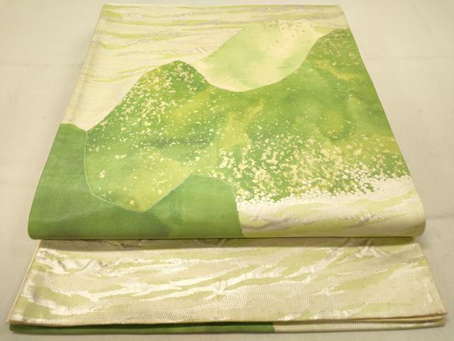 平和屋着物◎六通柄袋帯　遠山風景文　銀糸　引箔　正絹　逸品　DAAZ3664jm