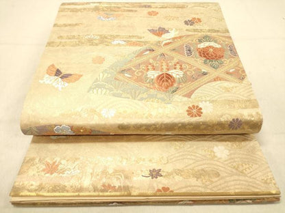 平和屋着物◎六通柄袋帯　唐織　地紙鳳凰花文　金糸　引箔　正絹　逸品　DAAZ3673jm