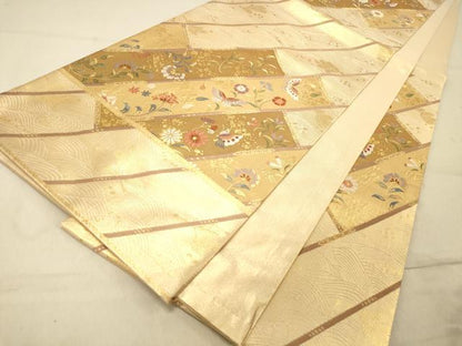 平和屋着物◎六通柄袋帯　吉祥花蝶文　金糸　正絹　逸品　DAAZ3694jm