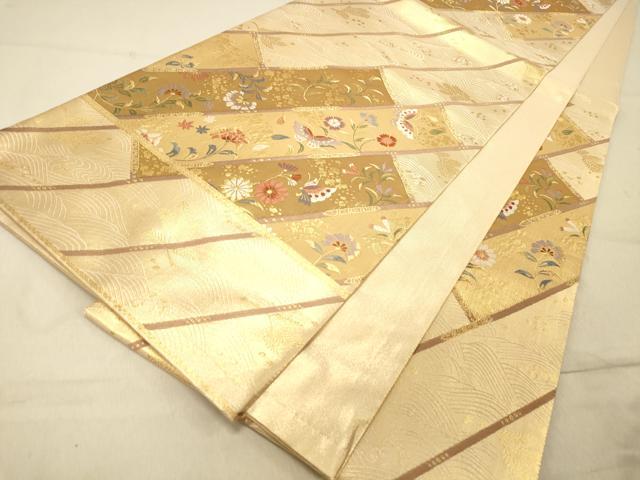 平和屋着物◎六通柄袋帯　吉祥花蝶文　金糸　正絹　逸品　DAAZ3694jm