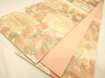 平和屋着物◎六通柄袋帯　古都錦　高級　更紗双鳥花文　金銀糸　引箔　正絹　逸品　DAAZ3738jm