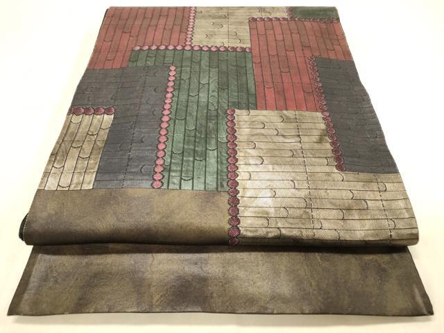 平和屋着物◎太鼓柄袋帯　幾何学文様　引箔　正絹　逸品　DAAZ3739jm