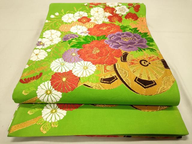 平和屋着物◎六通柄袋帯　唐織　花車文　金銀糸　正絹　逸品　DAAZ3741jm