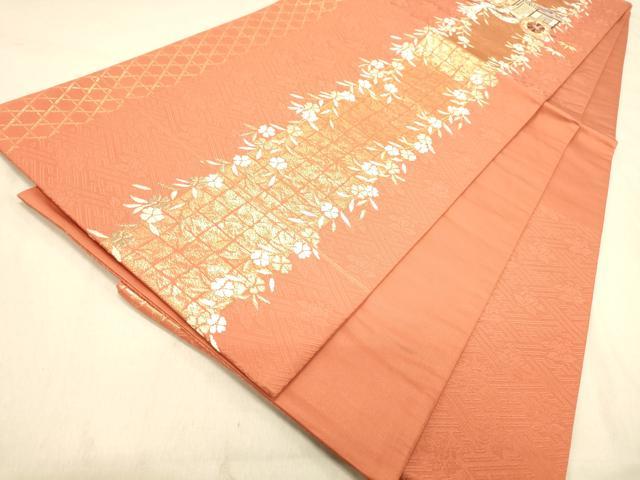 平和屋着物◎六通柄京袋帯　駒刺繍　御所車花文　藤花房　金糸　正絹　逸品　DAAZ3743jm