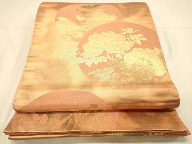 平和屋着物◎六通柄袋帯　草花丸文　金糸　正絹　逸品　DAAZ3761jm