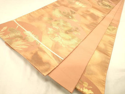 平和屋着物◎六通柄袋帯　草花丸文　金糸　正絹　逸品　DAAZ3761jm