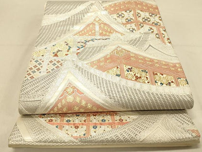 平和屋着物◎六通柄袋帯　風景文　蜀江花文　金銀糸　証紙付き　正絹　逸品　DAAZ3762jm